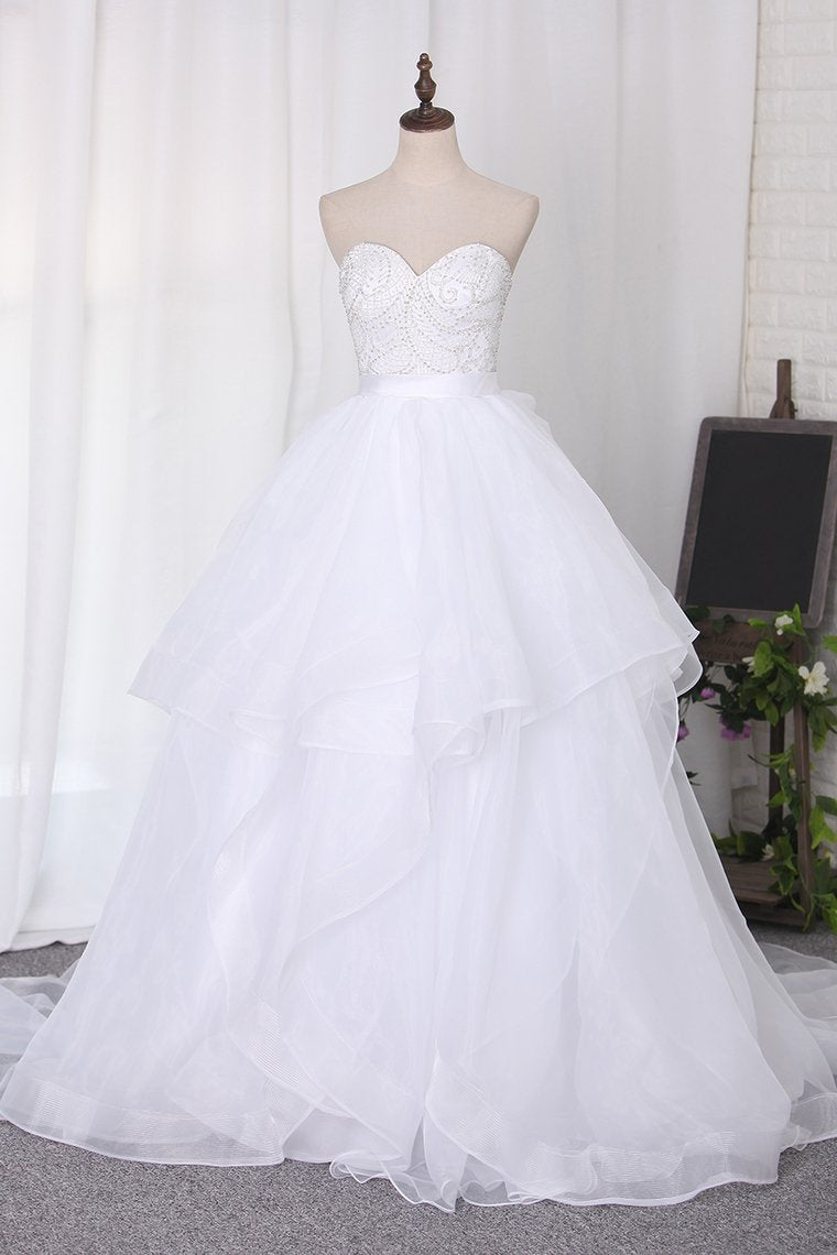 Wedding Dresses Sweetheart Beaded Bodice Court Train Organza