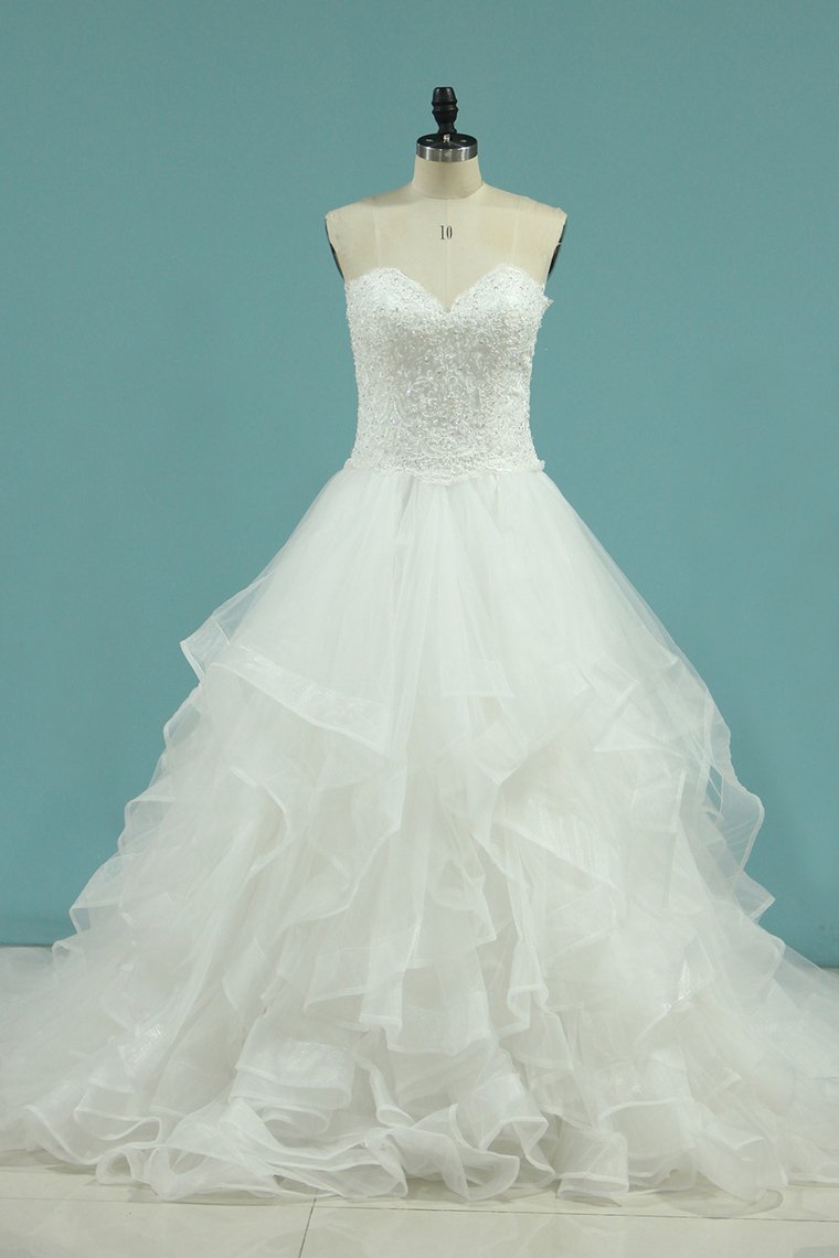 2024 A Line Sweetheart Wedding Dresses With Applique And Beads Tulle