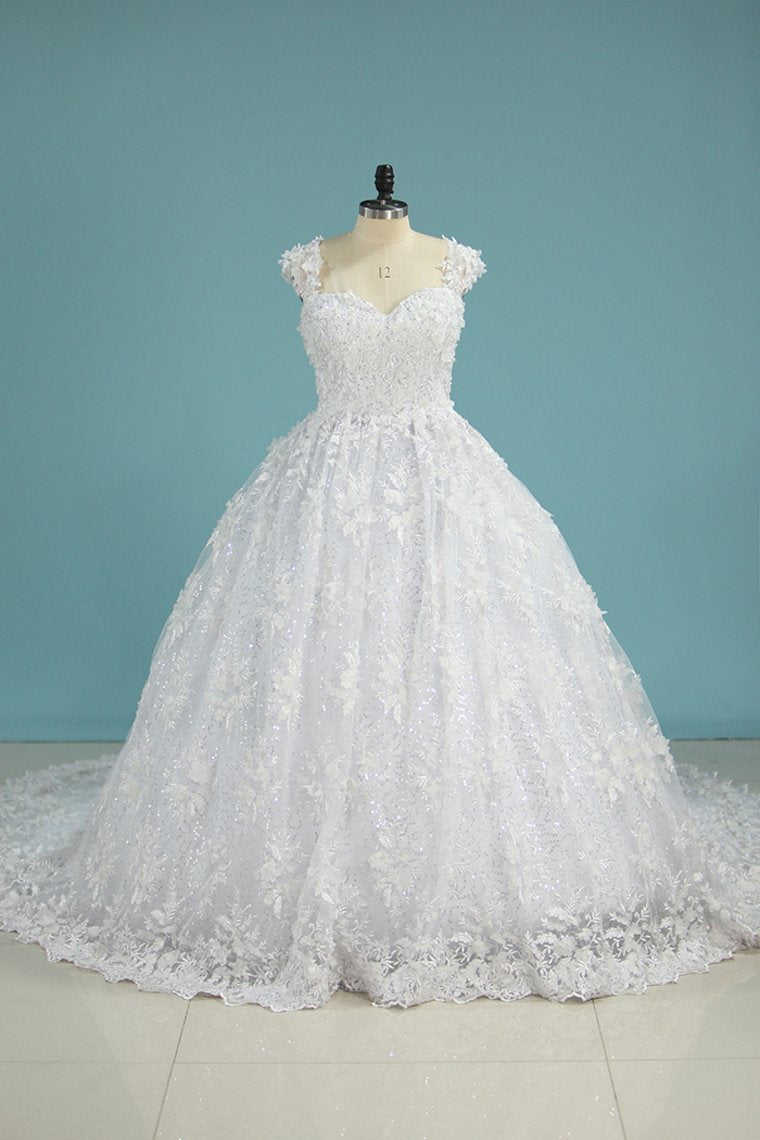 2024 Tulle Scalloped Neck A Line Wedding Dresses With Ruffles And Beads