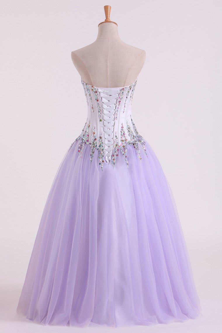 2024 Tulle Sweetheart Beaded Bodice Ball Gown Quinceanera Dresses Floor Length