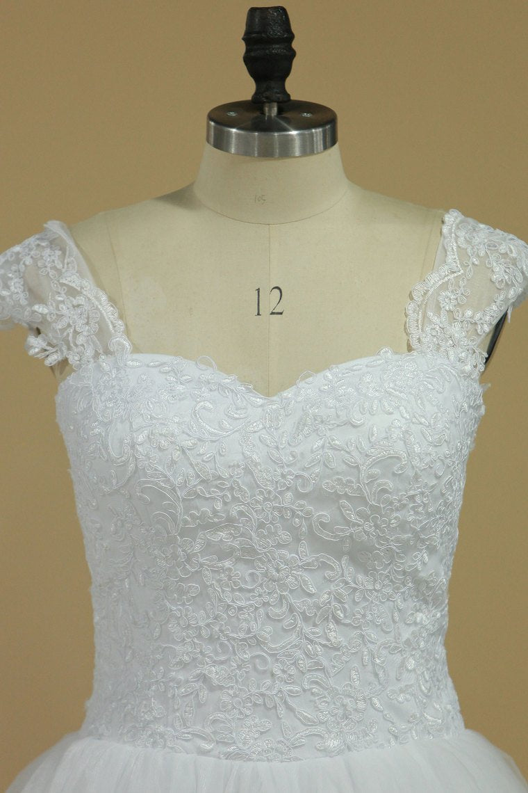 2024 A Line Wedding Dresses Cap Sleeve With Applique Tulle