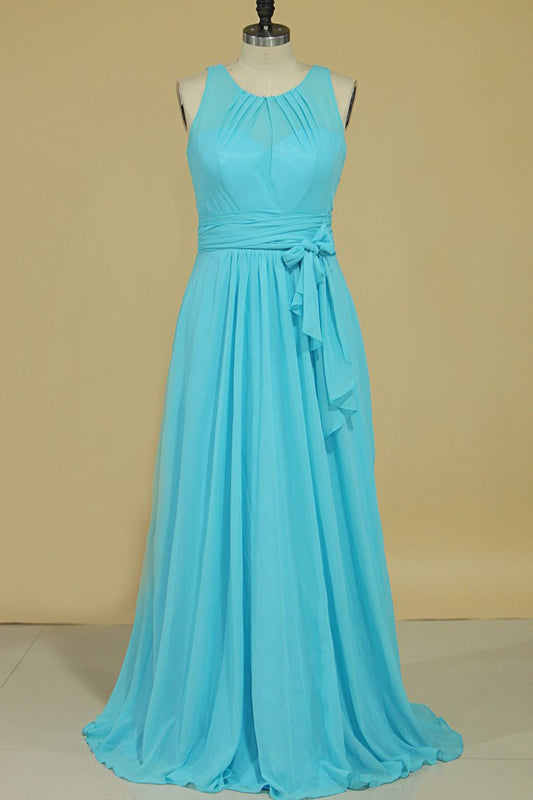 2024 Scoop Chiffon With Sash A Line Floor Length Bridesmaid Dresses