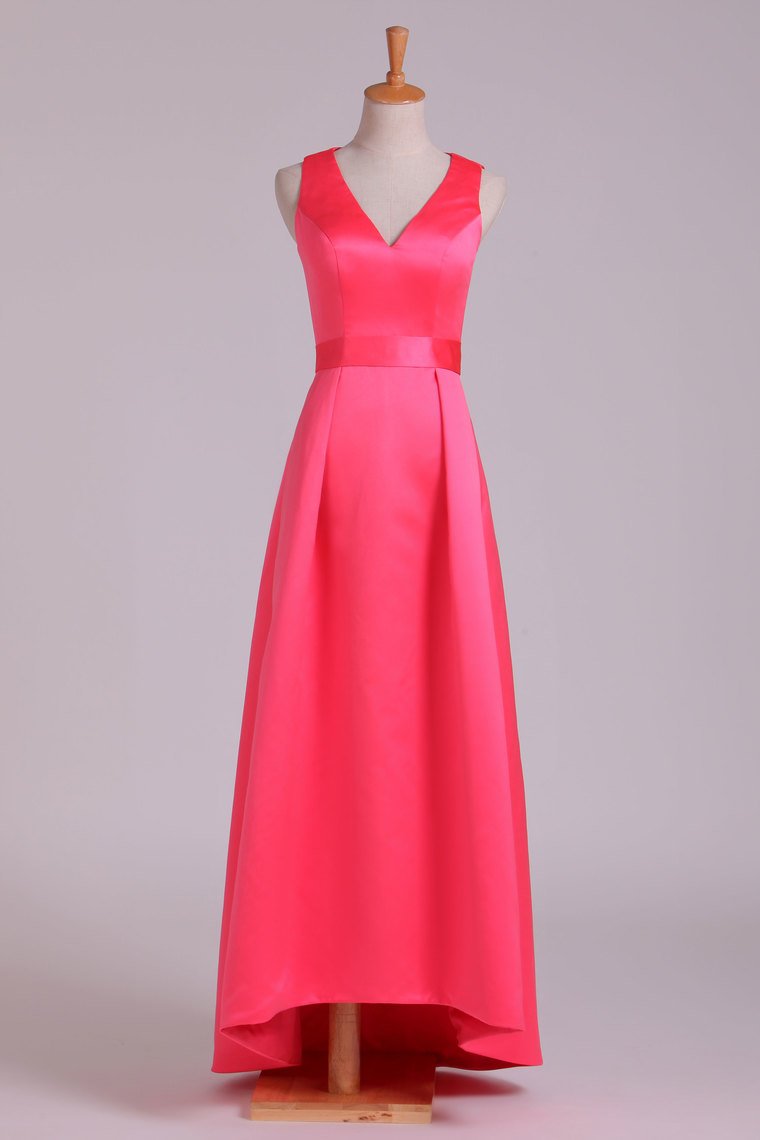 2024 Bridesmaid Dresses V Neck Ankle Length Satin