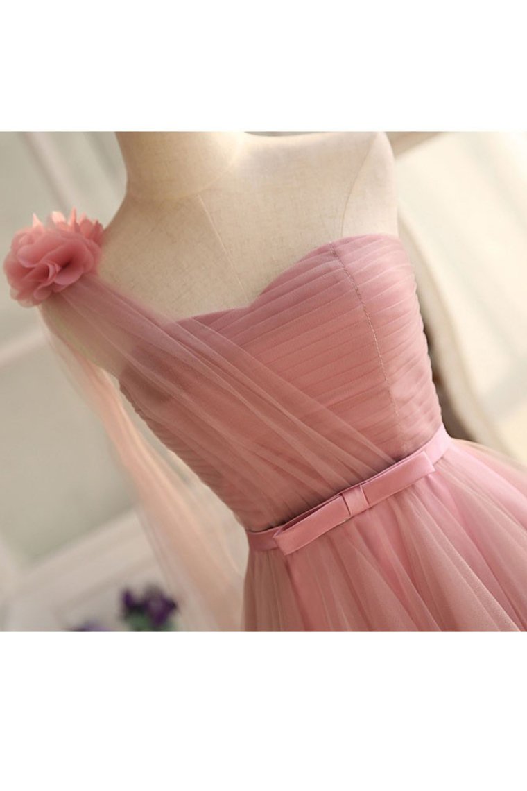 2024 New Arrival One Shulder Bridesmaid Dresses A Line Tulle With Sash