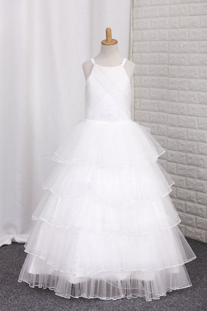 2024 Tulle With Ruffles And Handmade Flower A Line Flower Girl Dresses