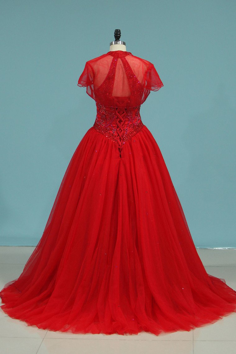 High Neck Quinceanera Dresses Ball Gown With Beading Court Train