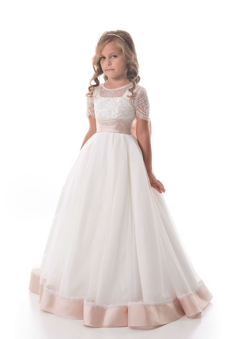 2024 Flower Girl Dresses A Line Scoop Beaded Bodice Tulle With Applique