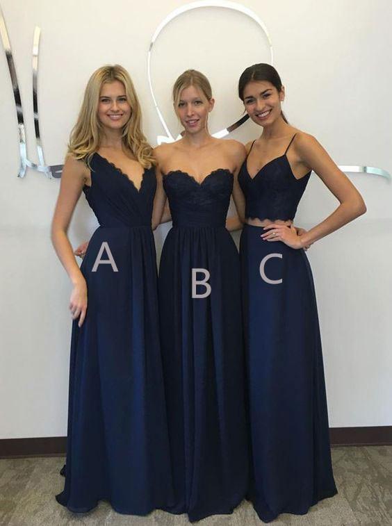 Unique Long Wedding Bridesmaid Dresses Blue A-Line Dresses for Bridesmaids JS611