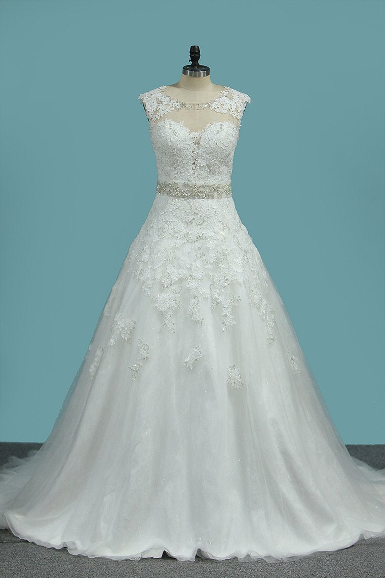 2024 New Arrival A Line Sweetheart Tulle Wedding Dresses With Applique And Beads