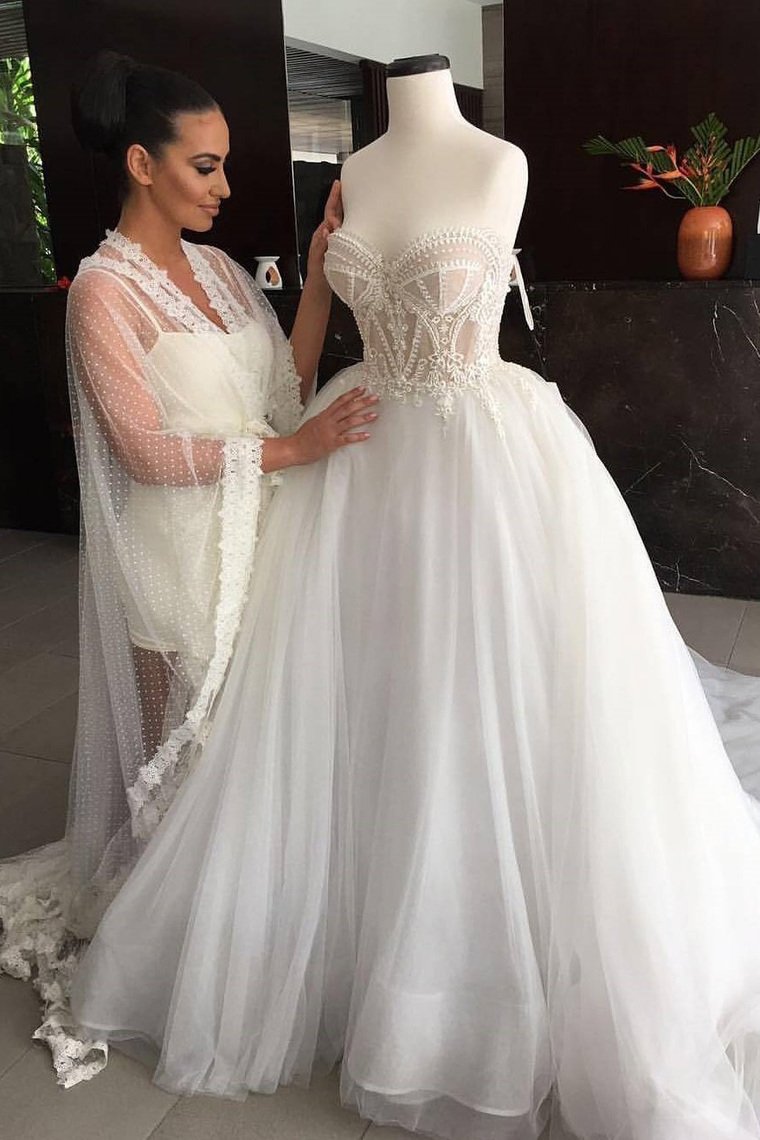 Sweetheart Wedding Dresses A Line Tulle With Applique Court Train