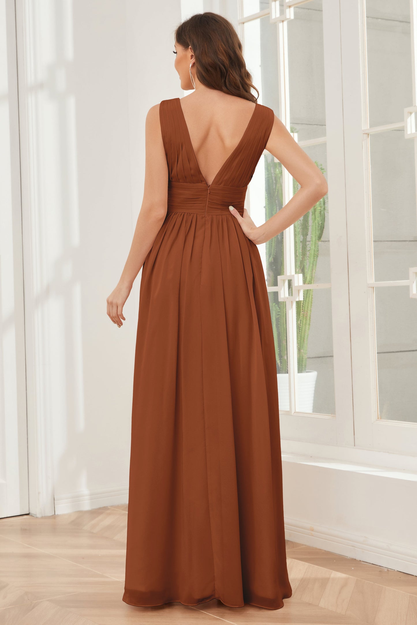 V-neck Split Chiffon Long Bridesmaid Dresses