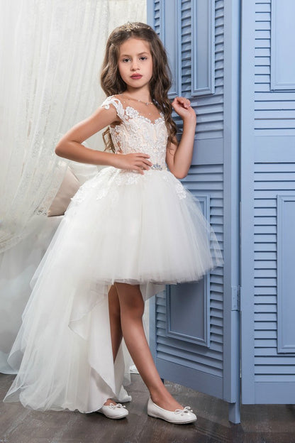 2024 Asymmetrical Scoop With Applique Flower Girl Dresses A Line Tulle