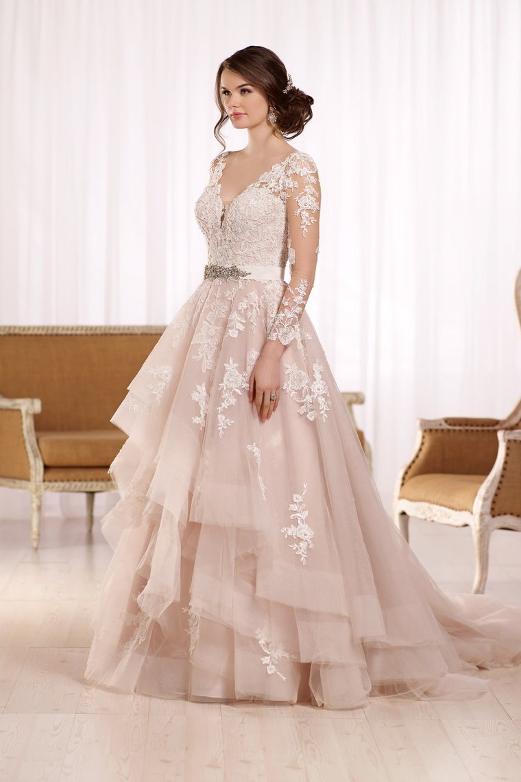 2024 New Arrival V Neck Long Sleeves Tulle With Applique Wedding Dresses A Line