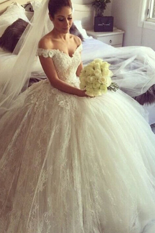 Tulle & Lace Off The Shoulder Wedding Dresses Ball Gown With Applique