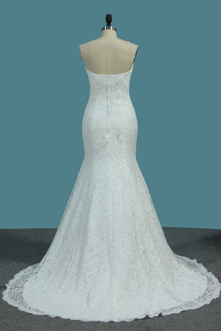 New Arrival Lace Mermaid Sweetheart Sweep Train Wedding Dresses