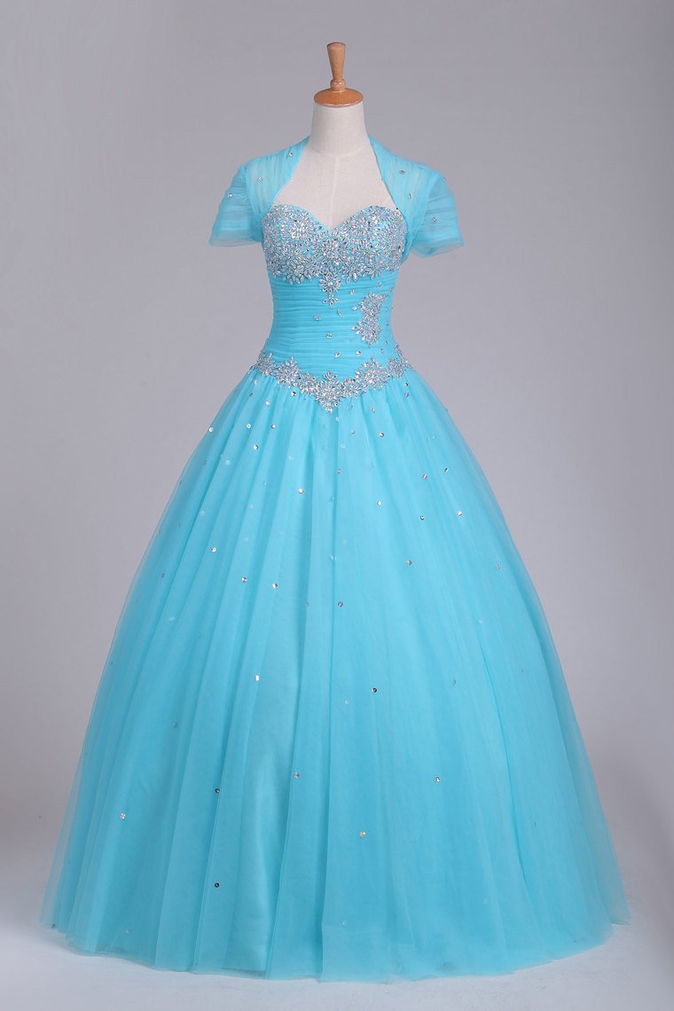 Quinceanera Dresses Sweetheart Tulle With Beads And Ruffles Ball Gown