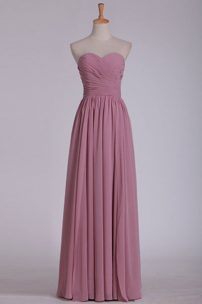 2024 A Line Sweetheart Bridesmaid Dress Floor Length Chiffon With Ruffles