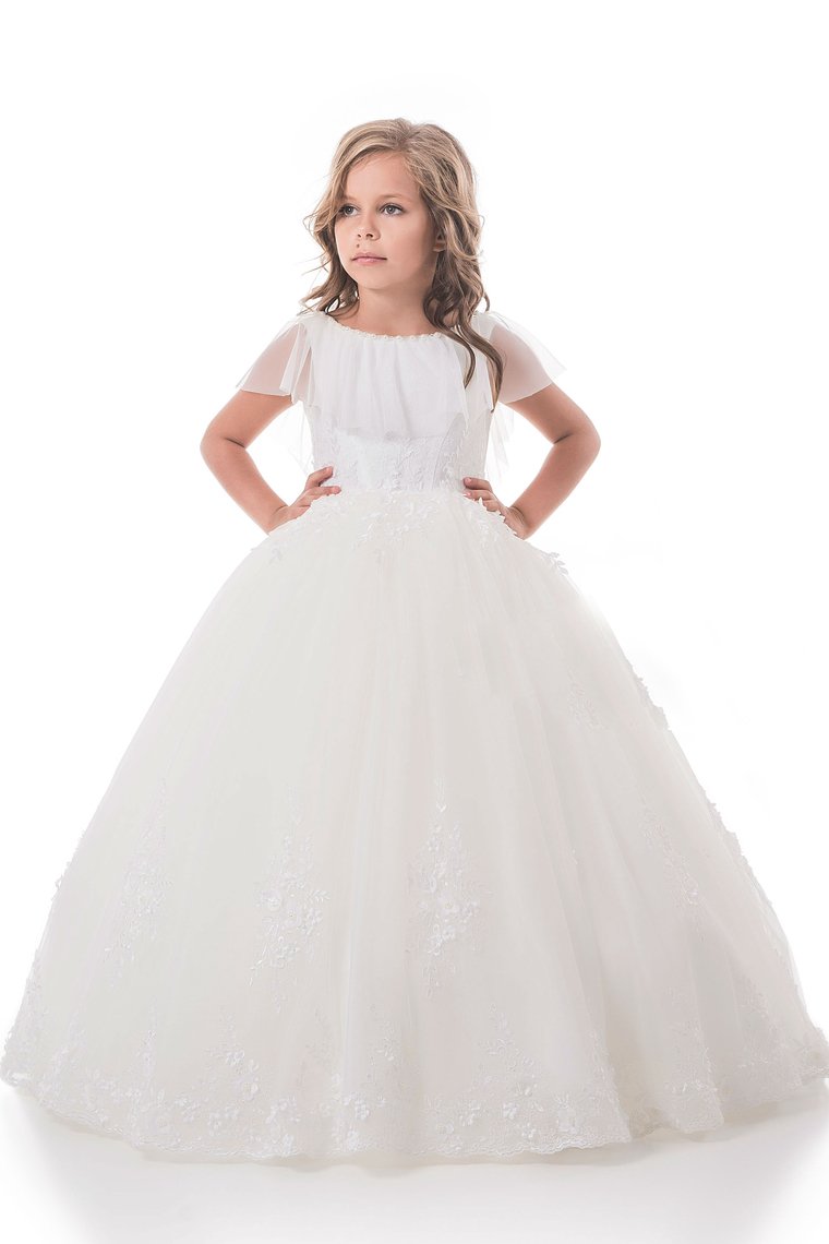 Open Back Scoop Tulle With Applique Ball Gown Flower Girl Dresses