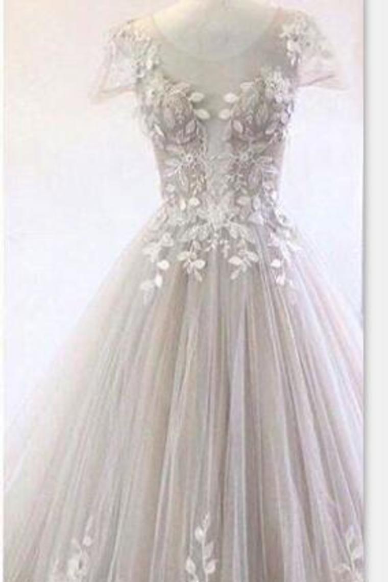 2024 Gorgeous  Wedding Dresses Scoop Neck A-Line  Tulle With Appliques Floor Length