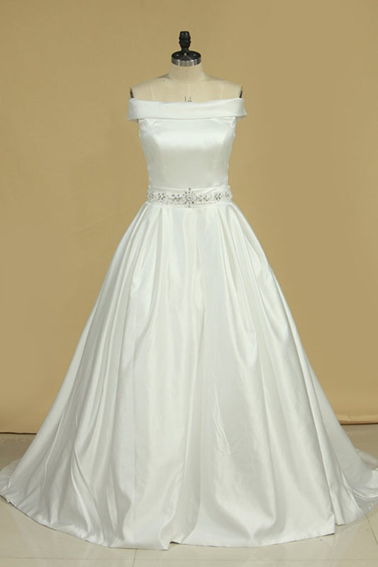 Vintage Wedding Dresses Boat Neck A Line Satin With Ribbon