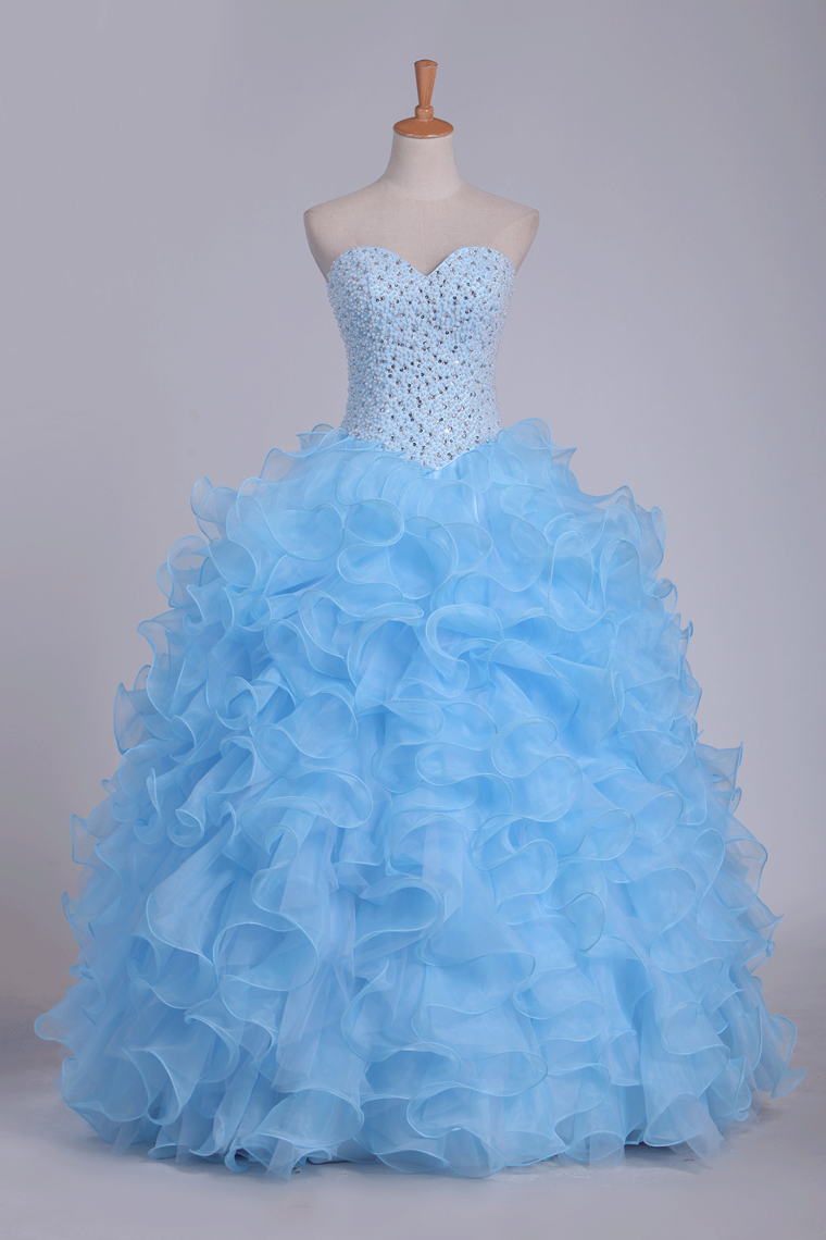 Ball Gown Quinceanera Dresses Sweetheart Beaded Bodice Organza