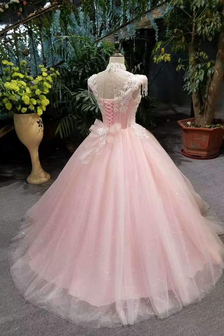 New Arrival Pink Quinceanera Dresses Lace Up With Appliques And Beading Lace Up