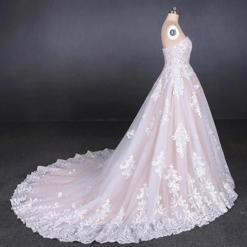 Ball Gown Strapless Wedding Dresses with Lace Applique, Lace Up Bridal Dress SRS15071