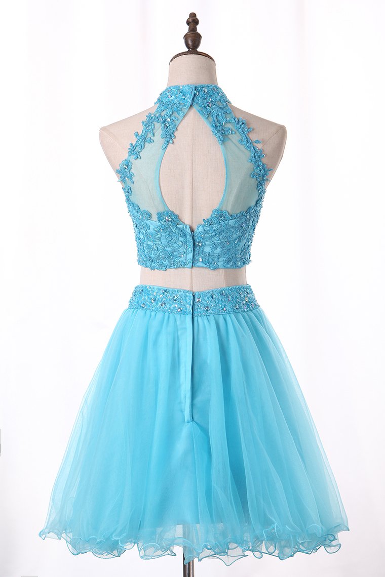 Two Pieces Homecoming Dresses A Line Tulle With Beading And Appliques