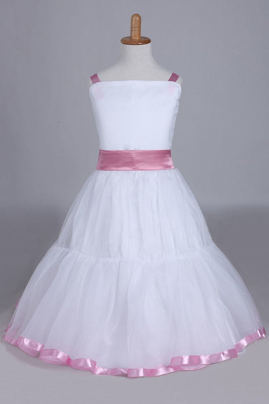 Flower Girl Dresses A-Line Straps Tea Length Organza