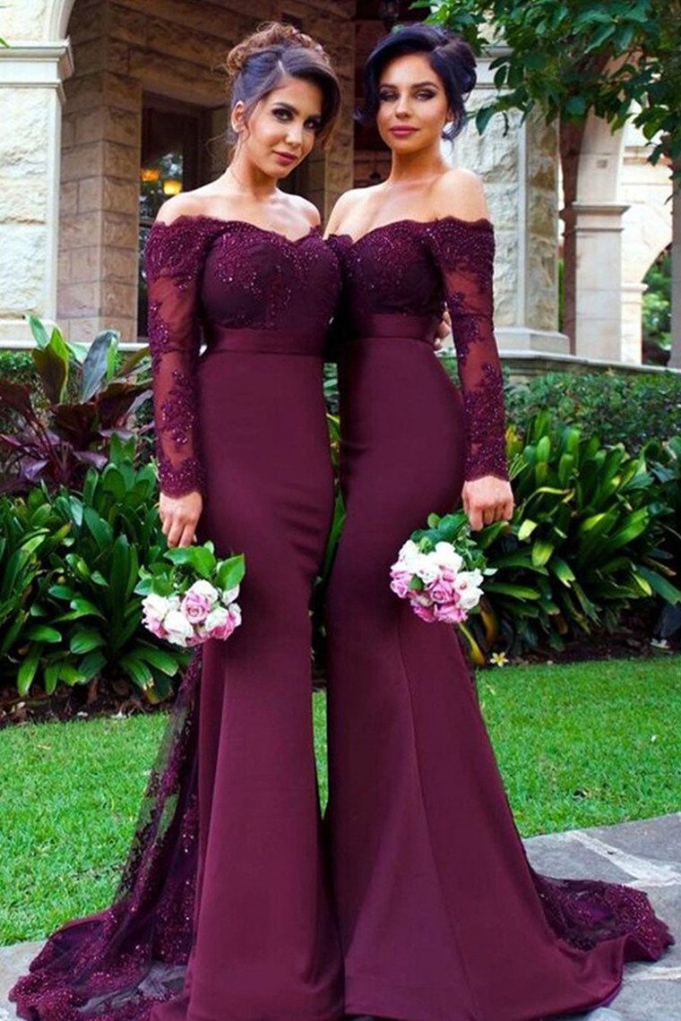 2024 Long Sleeves Mermaid Satin With Applique Bridesmaid Dresses