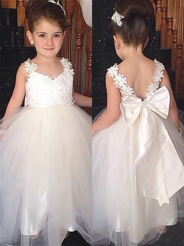 Gown Tulle Floor-Length Sweetheart Sleeveless Ball Bowknot Flower Girl Dresses