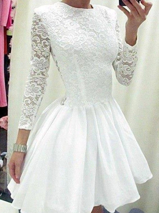 A-Line/Princess Long Sleeves Scoop Homecoming Dresses Lace Chiffon Hayley Short/Mini Dresses