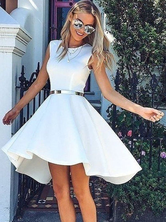 Sash/Ribbon/Belt Scoop A-Line/Princess Satin Sleeveless Short/Mini Homecoming Dresses