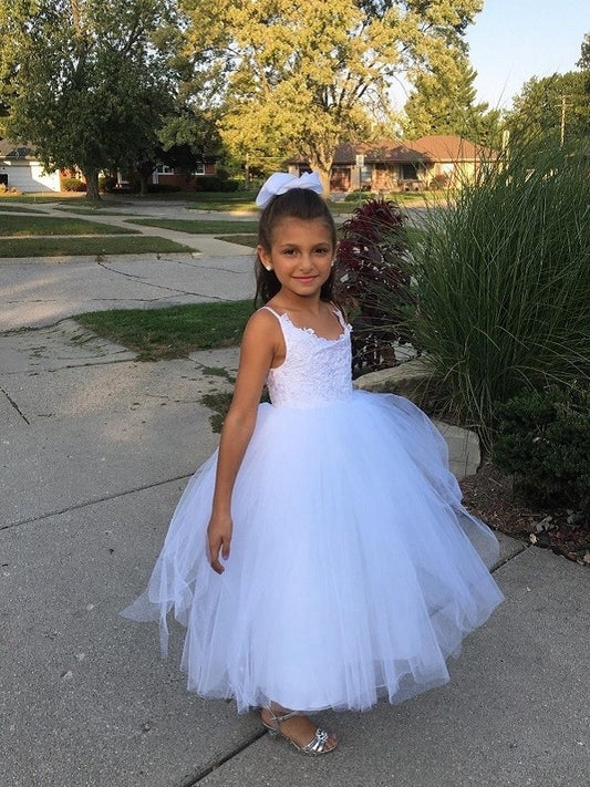 Gown Ball Sleeveless Tulle Lace Floor-Length Jewel Flower Girl Dresses