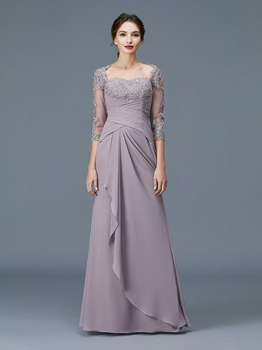 Sleeves of Sweetheart 3/4 Mother Sheath/Column Ruffles Chiffon Floor-Length the Bride Dresses