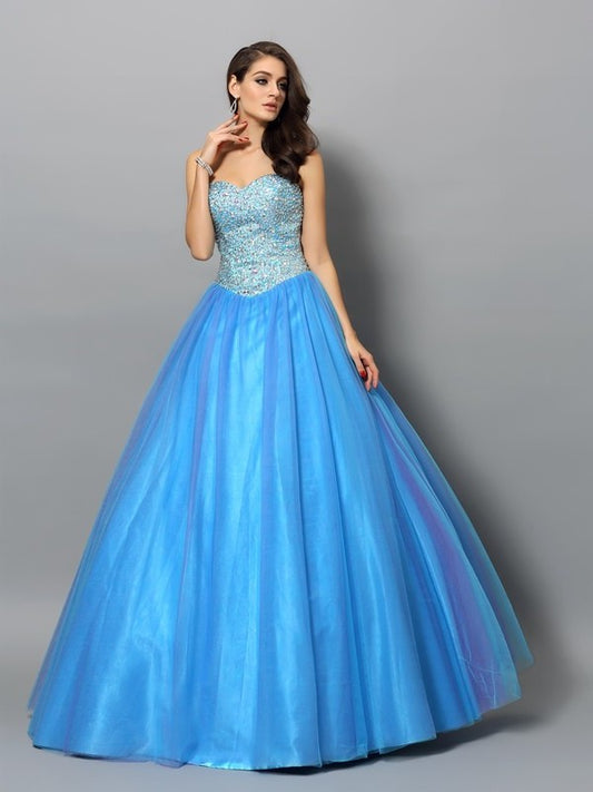 Sweetheart Woven Long Ball Gown Beading Elastic Sleeveless Satin Quinceanera Dresses