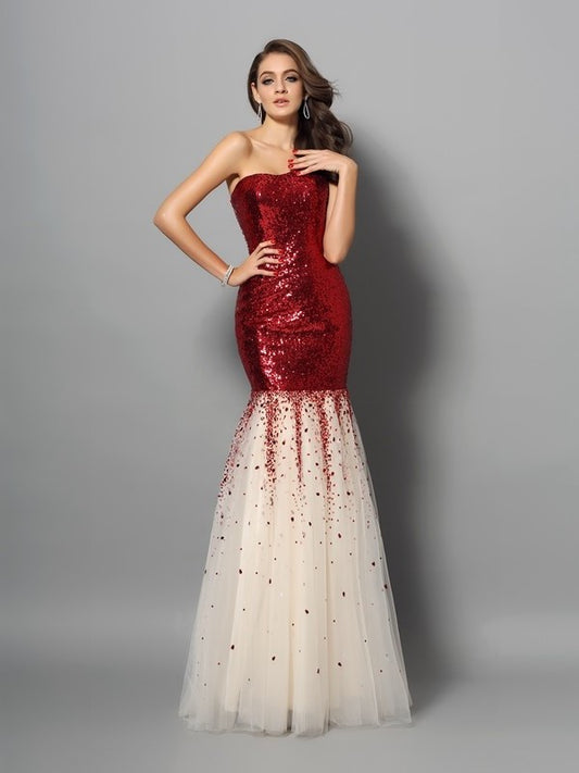 Sleeveless Trumpet/Mermaid One-Shoulder Long Sequins Dresses