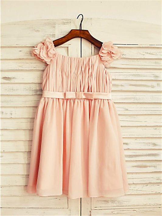 Chiffon Tea-Length Layers A-line/Princess Sleeveless Straps Flower Girl Dresses