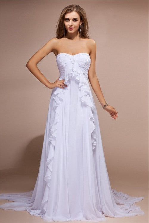 Sweetheart Sheath/Column Sleeveless Long Ruffles Chiffon Dresses