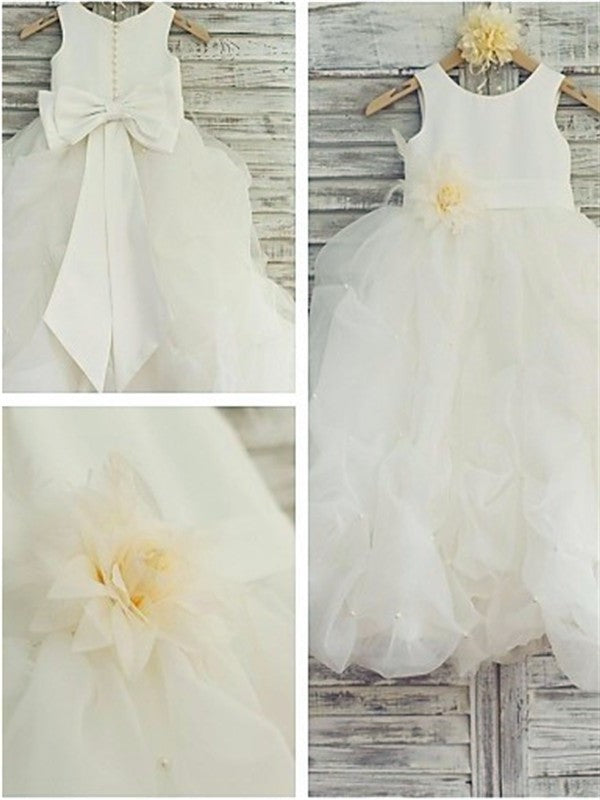 Scoop Hand-made Sleeveless Flower Ball Organza Gown Floor-Length Flower Girl Dresses