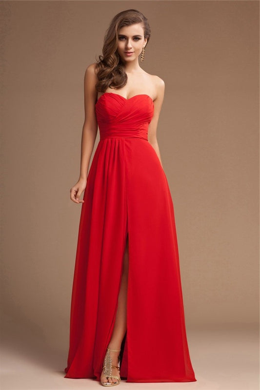 Sheath/Column Sweetheart Long Ruffles Sleeveless Chiffon Bridesmaid Dresses