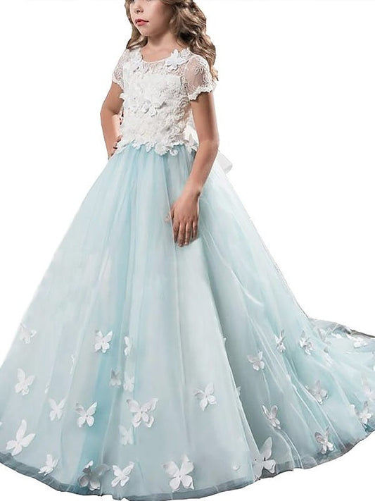 Sleeves Scoop Lace Short Floor-Length Tulle A-line/Princess Flower Girl Dresses