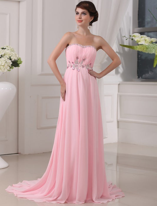 Beading A-Line/Princess Sleeveless Strapless Long Chiffon Dresses