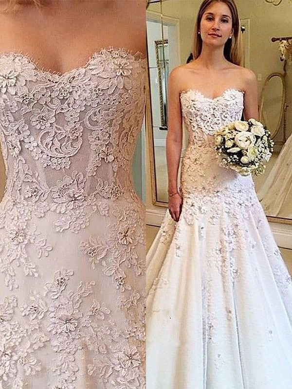 Court Train Lace Sweetheart A-Line/Princess Sleeveless Wedding Dresses