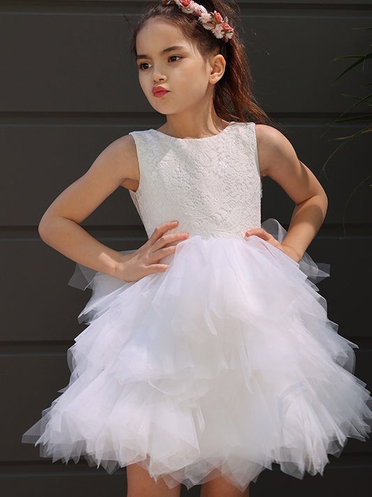 Scoop Short/Mini Sleeveless Tulle Lace A-Line/Princess Flower Girl Dresses