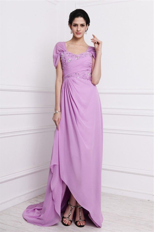 Square Short Long Embroidery of Sheath/Column Beading Mother Sleeves Chiffon the Bride Dresses