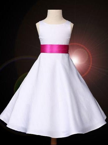 Bowknot Scoop Long Satin Sleeveless A-line/Princess Flower Girl Dresses