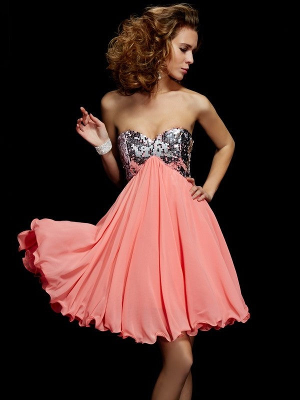 Sweetheart Sleeveless Short A-Line/Princess Beading Chiffon Homecoming Dresses