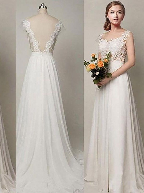 Sweep/Brush Chiffon Scoop Sleeveless A-Line/Princess Train Wedding Dresses