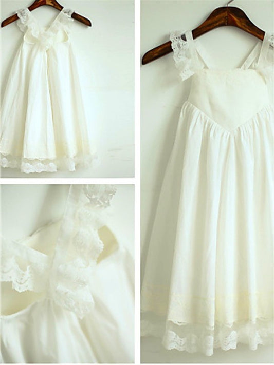 Sleeveless Ruffles Tea-Length Straps A-line/Princess Chiffon Flower Girl Dresses